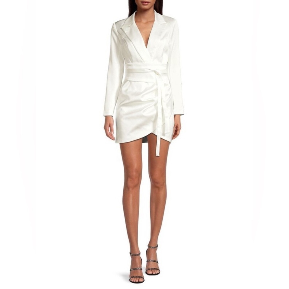 Lavish Alice White Belted Long Sleeve Dress
